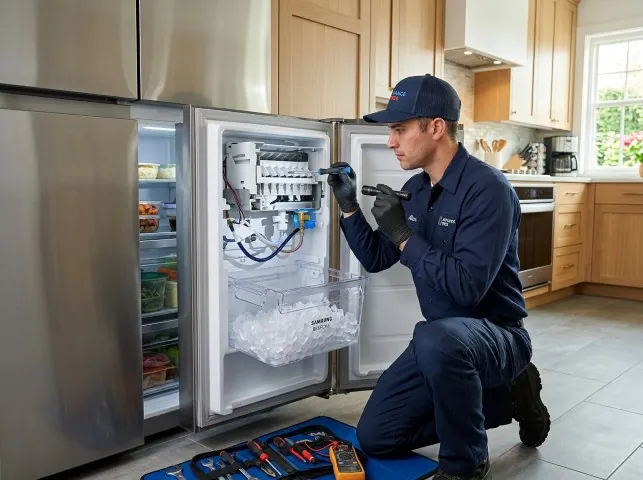 Appliance Repair Hero technician repairing a refrigerator ice maker in Bossier City, LA