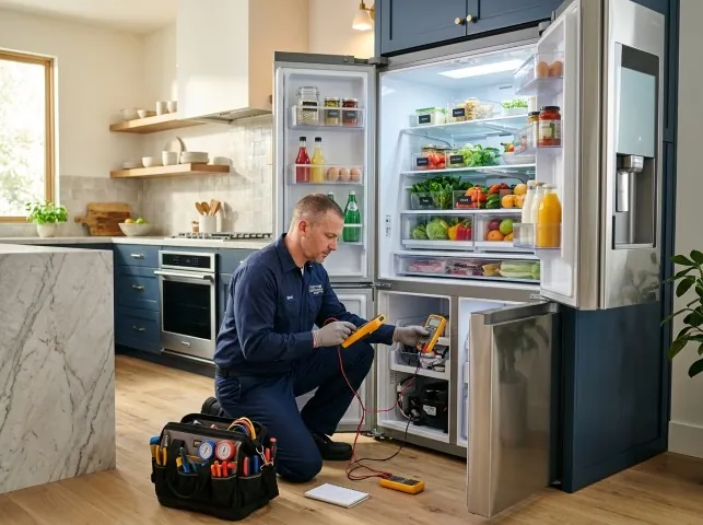 Appliance Repair Hero refrigerator technician testing a fridge on a Bossier City, LA service call
